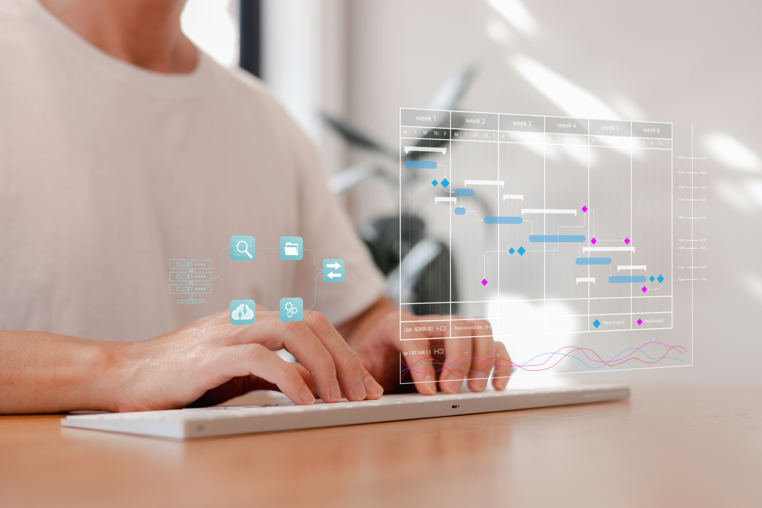 DevOps software development and IT operations programer development concept with dev and ops icon computer screen project manager operation sysadmin.working in agile methodology environment